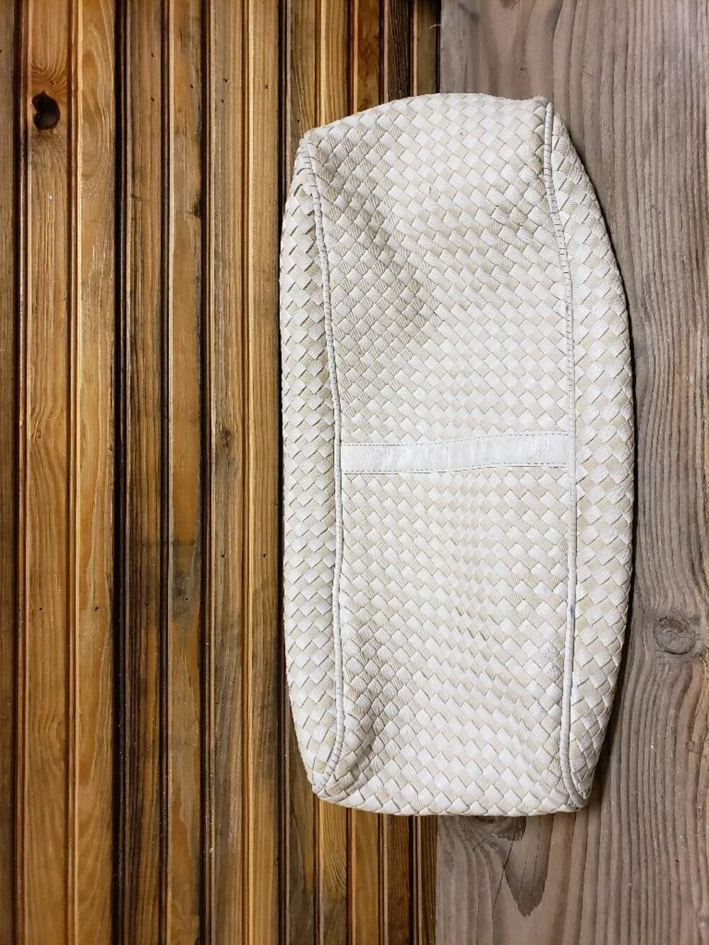Antonio Melani White Woven Intrecciato Style Leather Hobo Bag Braided Handle